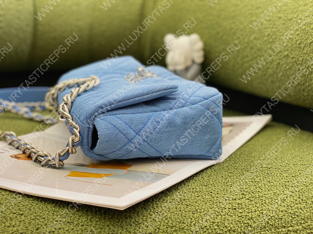 Ch*el 19 denim hand bag blue as1161