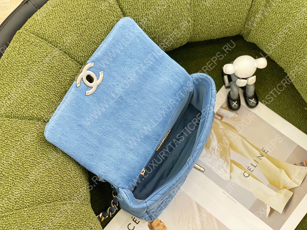 Ch*el 19 denim hand bag blue as1161