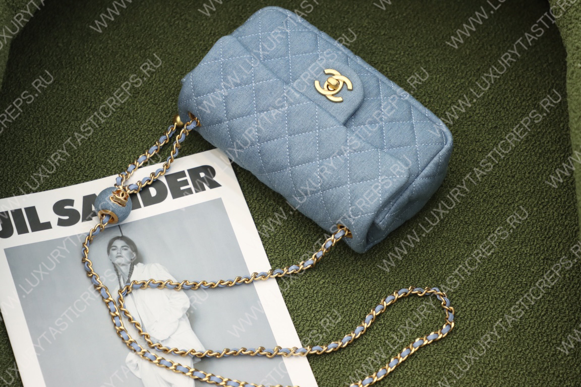 Ch*el mini flap bag light blue as3748