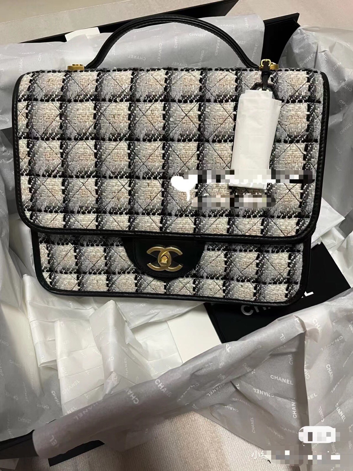 Ch*el large backpack ecru, gray, beige and black as3653