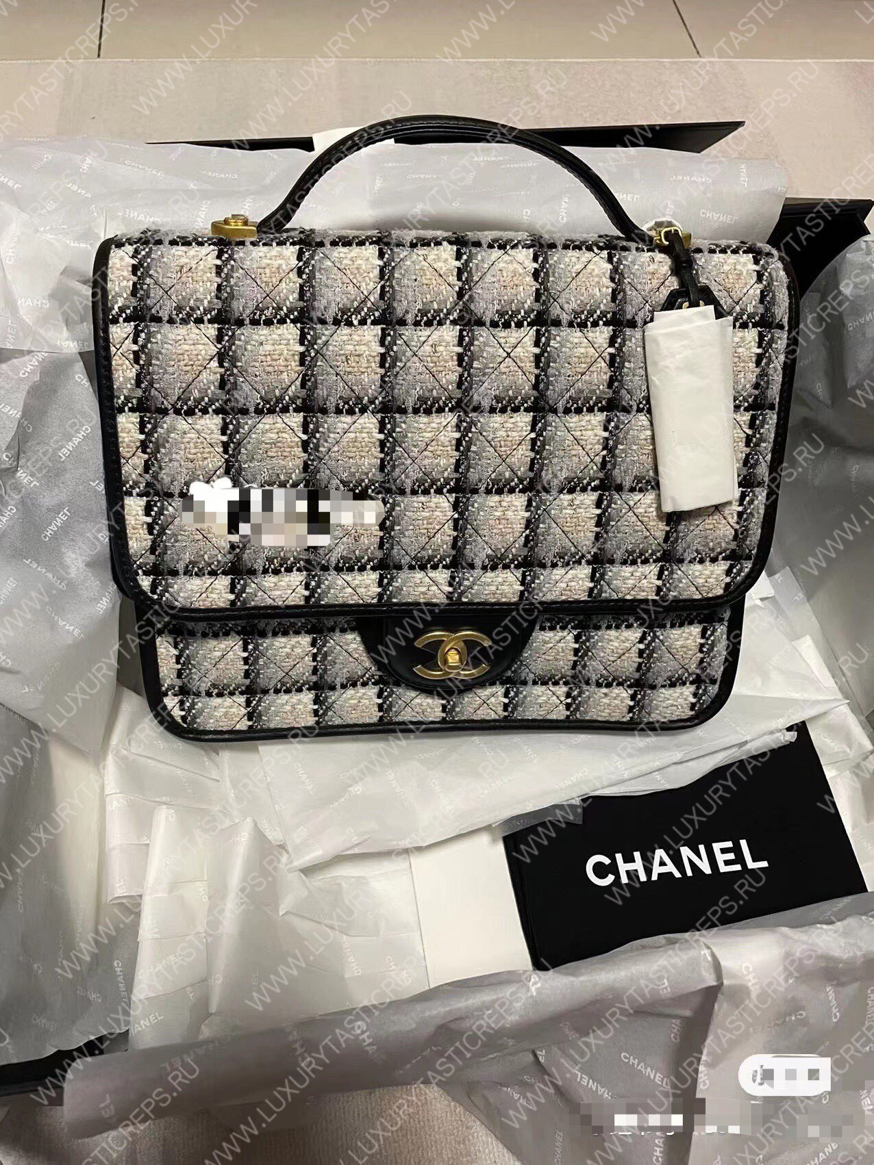 Ch*el large backpack ecru, gray, beige and black as3653