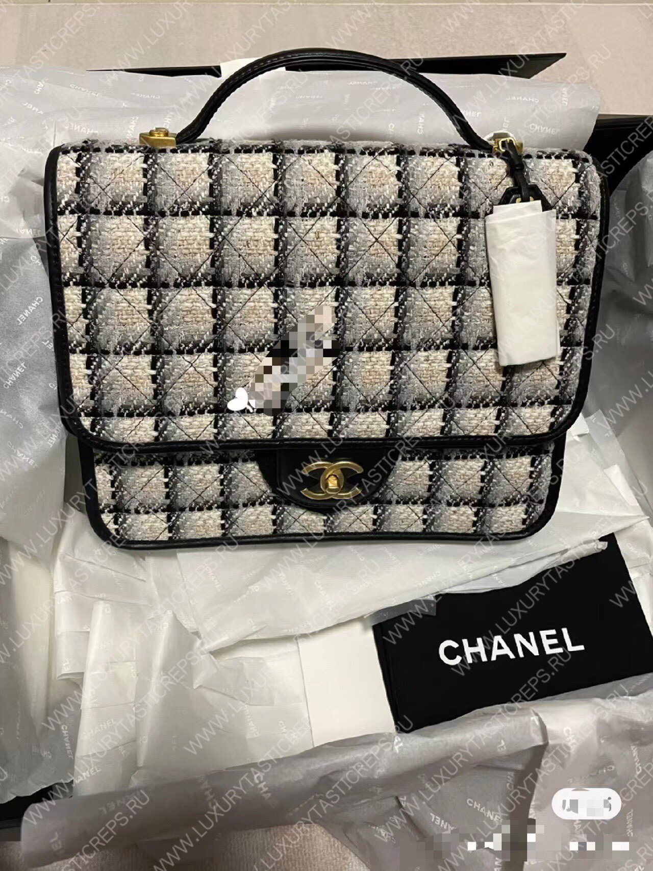 Ch*el large backpack ecru, gray, beige and black as3653
