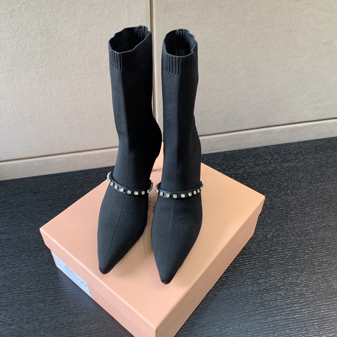 MIU MIU TECHNICAL KNIT BOOTIES BLACK 5T815D