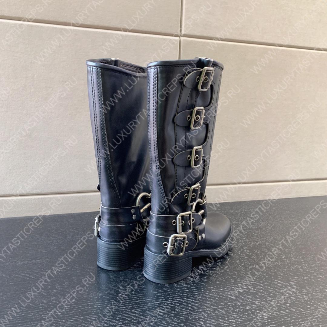 MIU MIU LEATHER BIKER BOOTS BLACK 5W792D