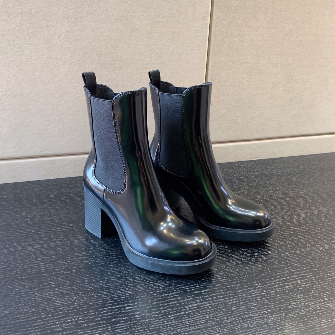 PARADA HEELED BRUSHED LEATHER BOOTIES BLACK 1U993M