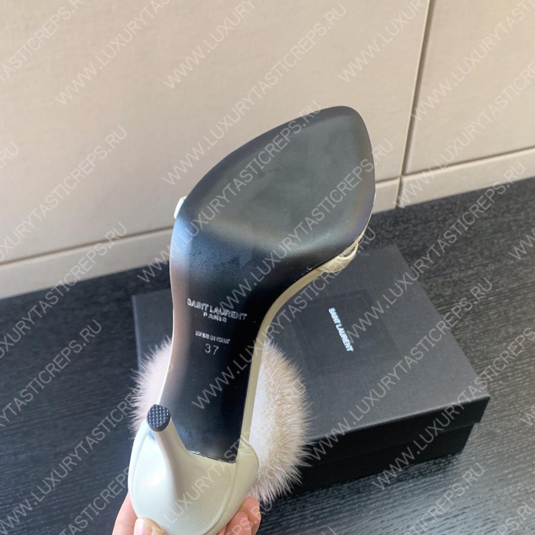 YVES SAINT LAURENT FAUX FUR-CUFF SANDALS WHITE BGS21