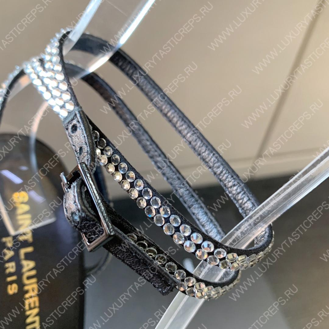 YVES SAINT LAURENT GIPPY SANDALS SATIN AND LEATHER BLACK 720656