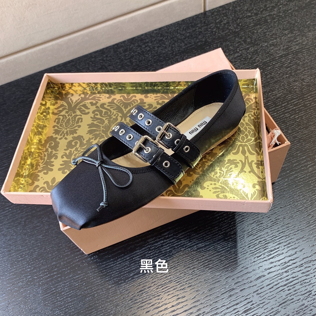 MIU MIU NAPPA LEATHER BALLERINAS BLACK 5F466A