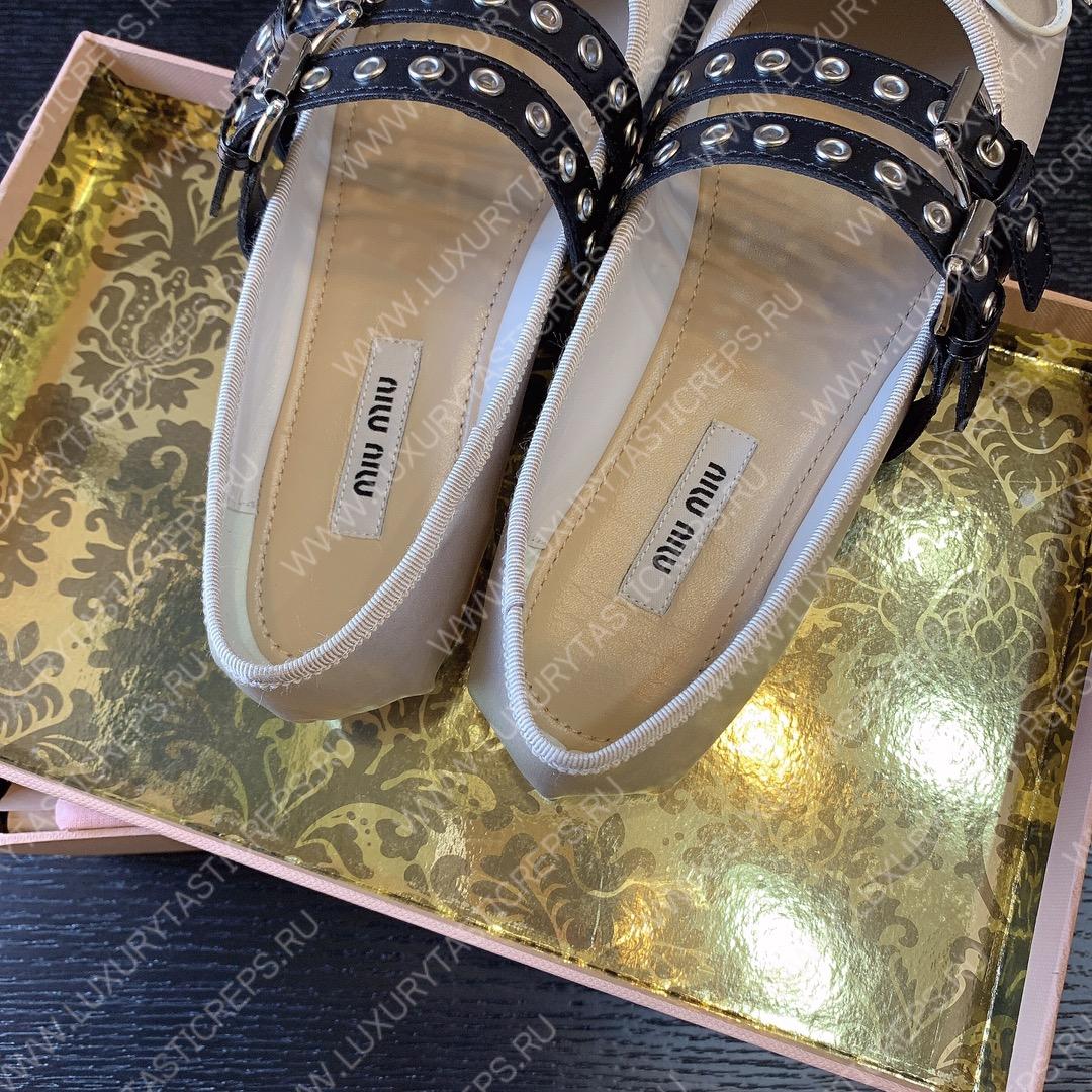 MIU MIU NAPPA LEATHER BALLERINAS OFF WHITE 5F466A