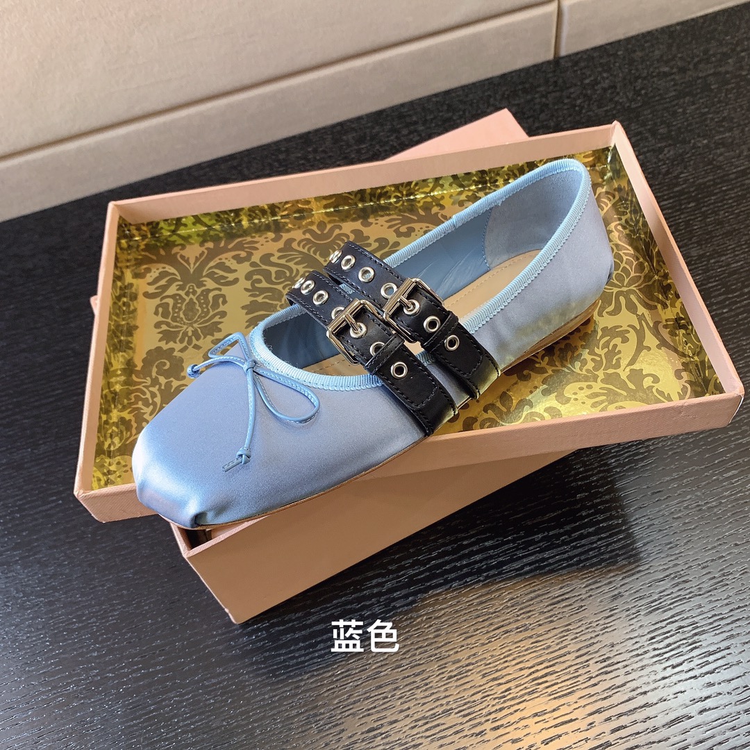MIU MIU NAPPA LEATHER BALLERINAS BLUE 5F466A