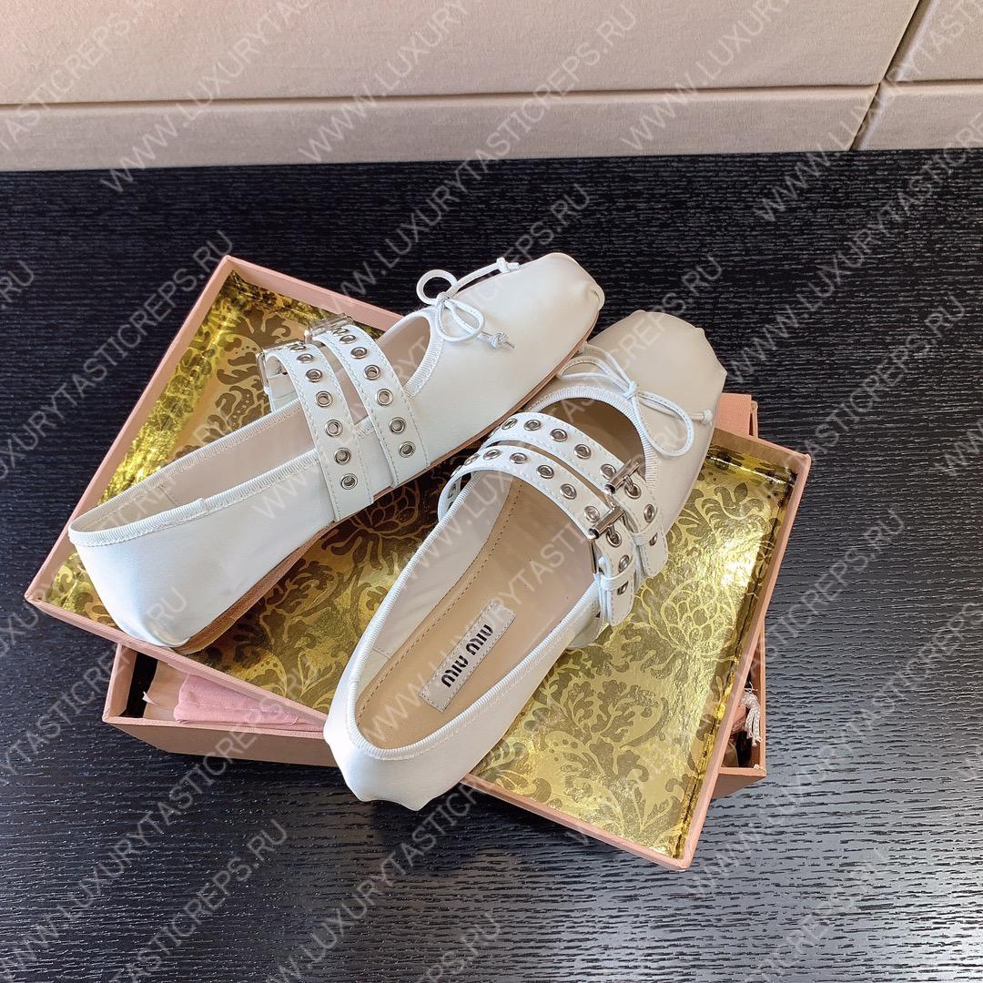 MIU MIU NAPPA LEATHER BALLERINAS WHITE 5F466A