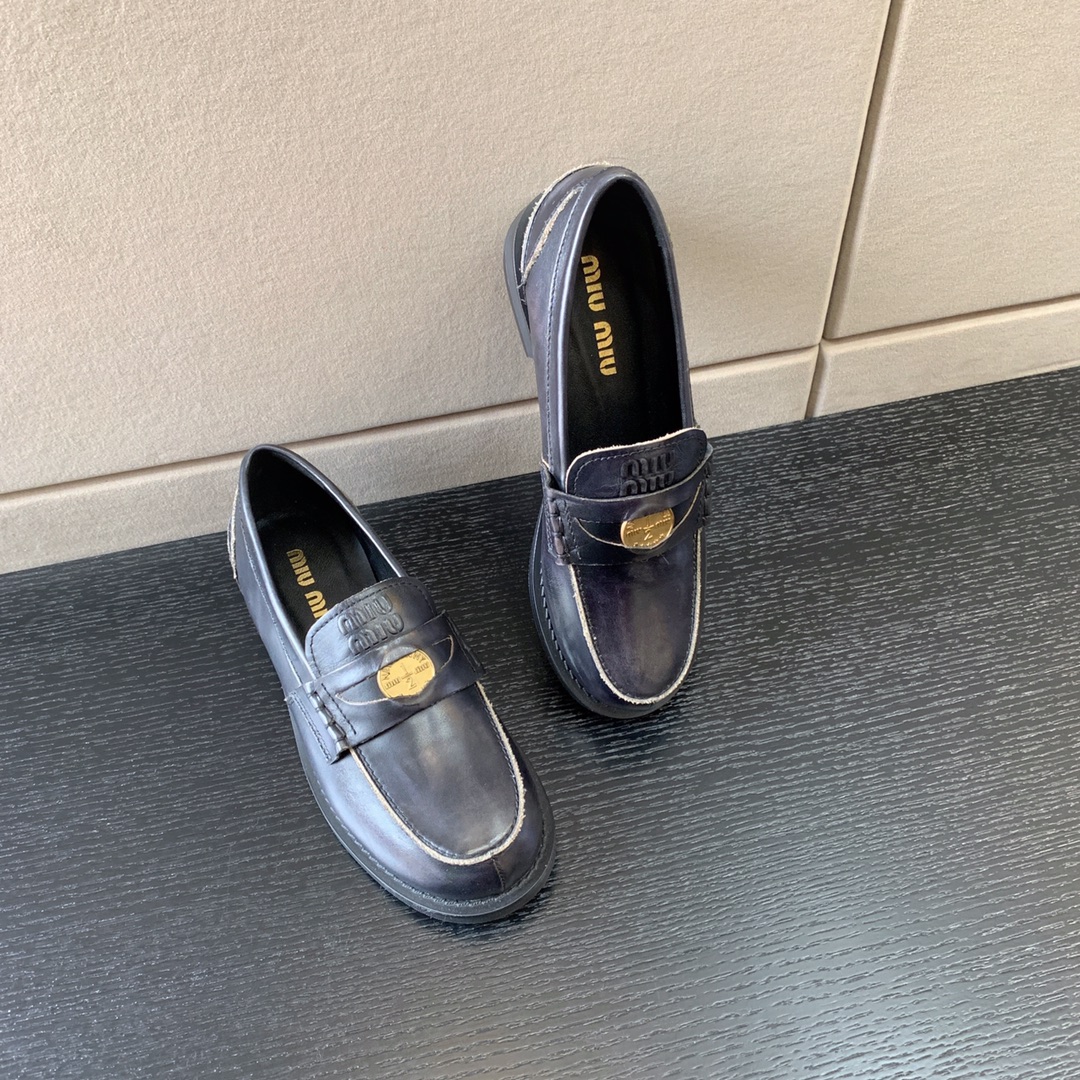 MIU MIU LEATHER PENNY LOAFERS BLACK 5D773D