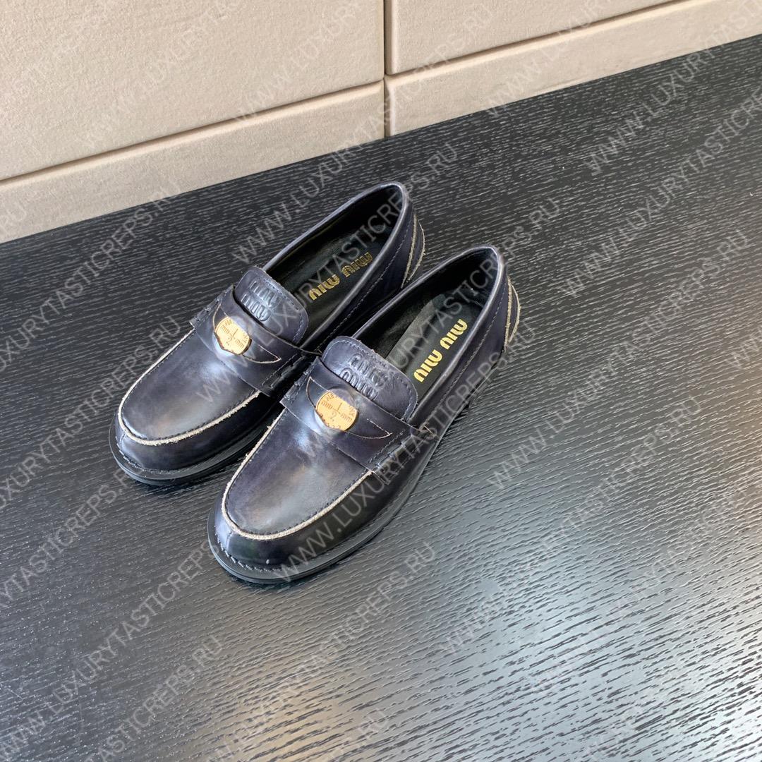 MIU MIU LEATHER PENNY LOAFERS BLACK 5D773D