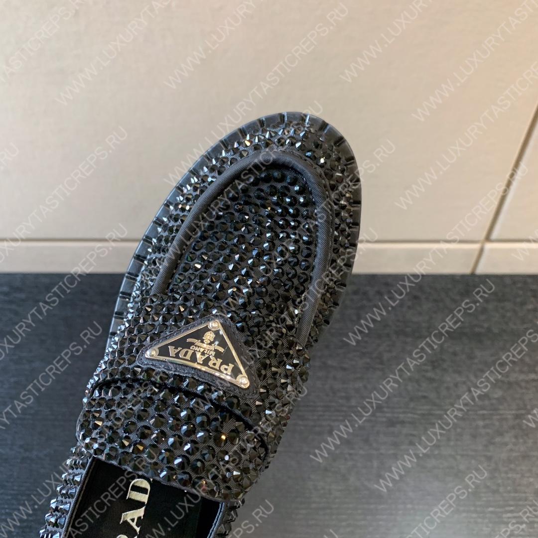 Pra*a satin loafers with crystals black 1d246m
