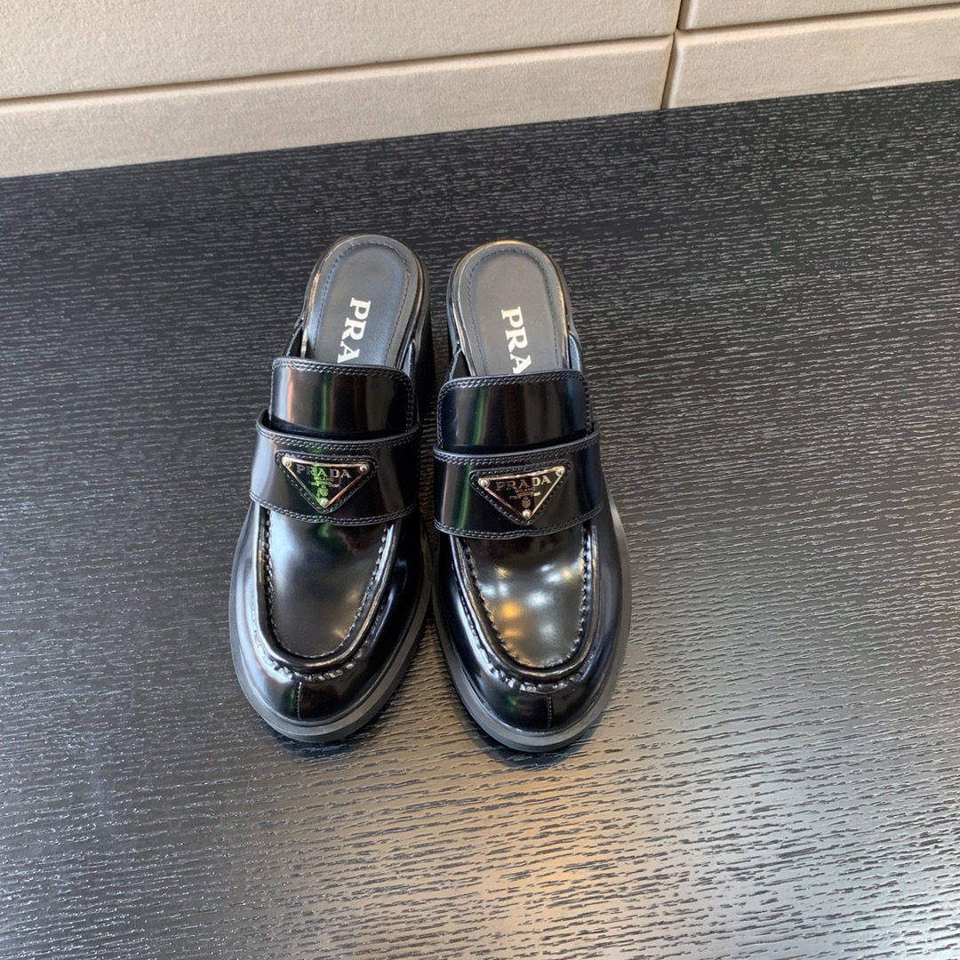Pra*a brushed mules black 1d918m