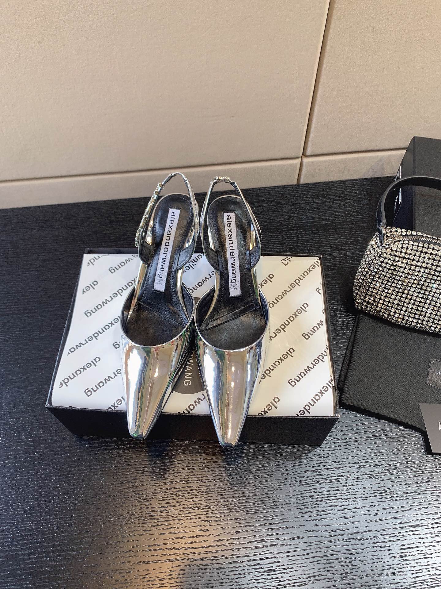 ALEXANDER WANG DELPHINE PUMPS LEATHER SILVER 30123P