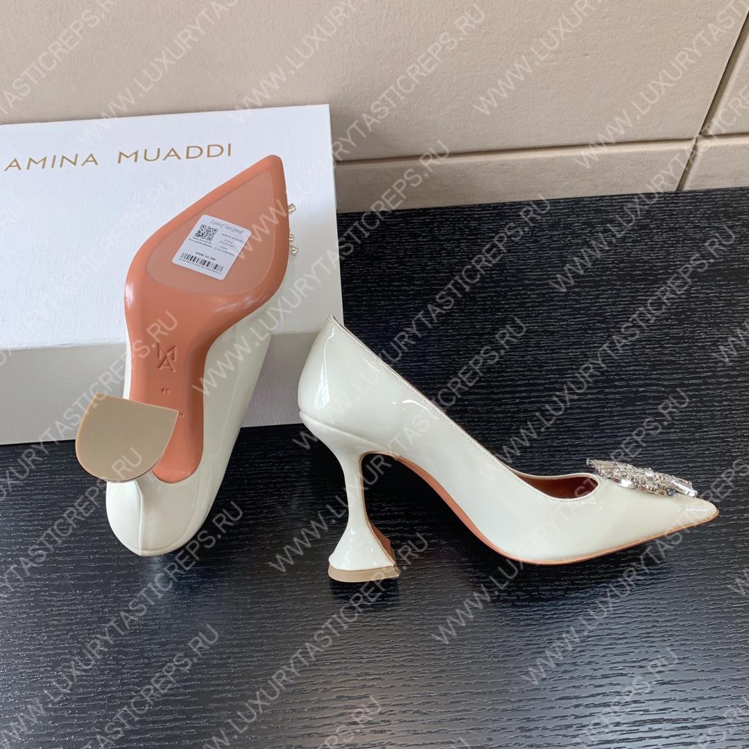 AMINA MUADDI BEGUM PATENT LEATHER PUMPS WHITE AM8001