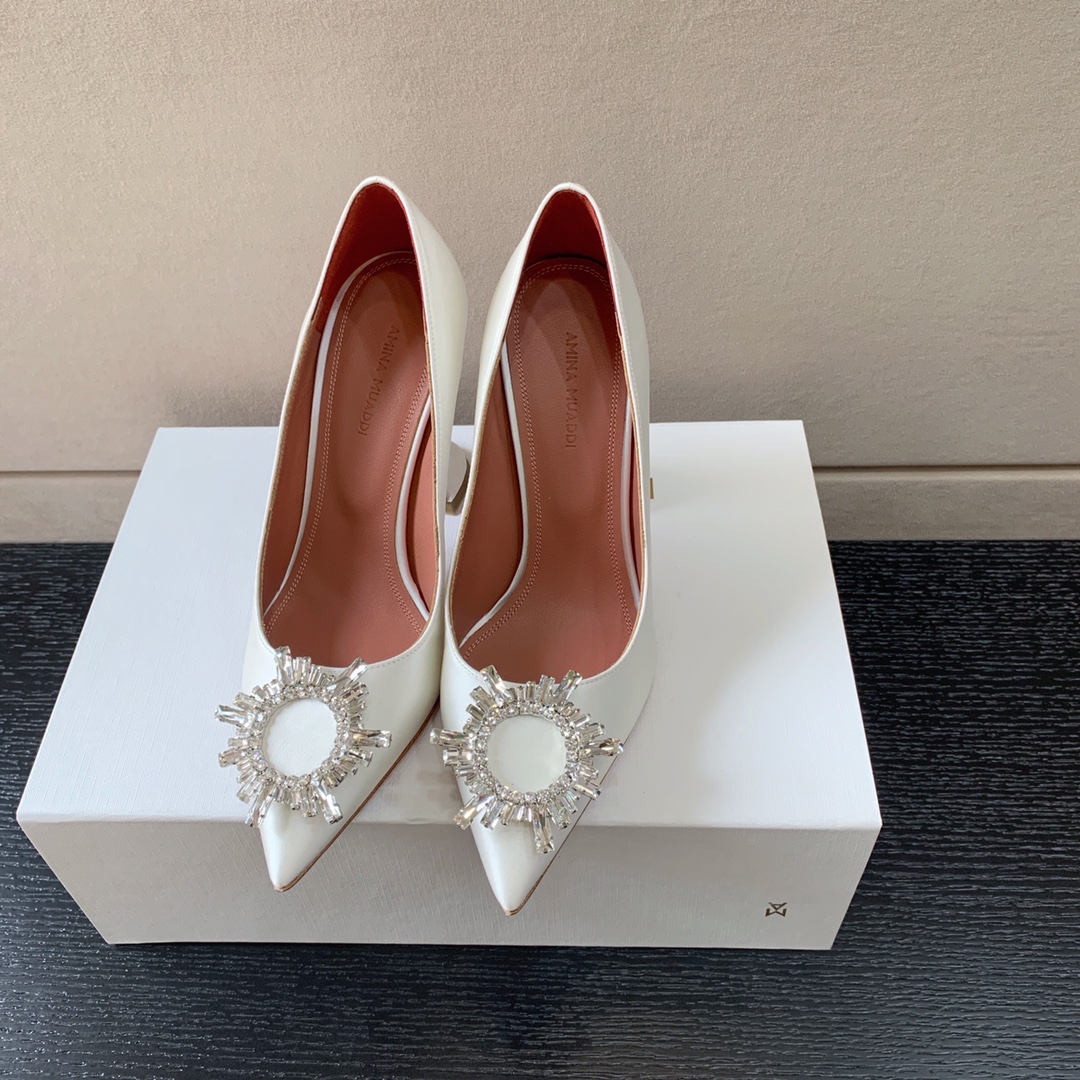 AMINA MUADDI BEGUM SATIN PUMPS OFF WHITE AM8001