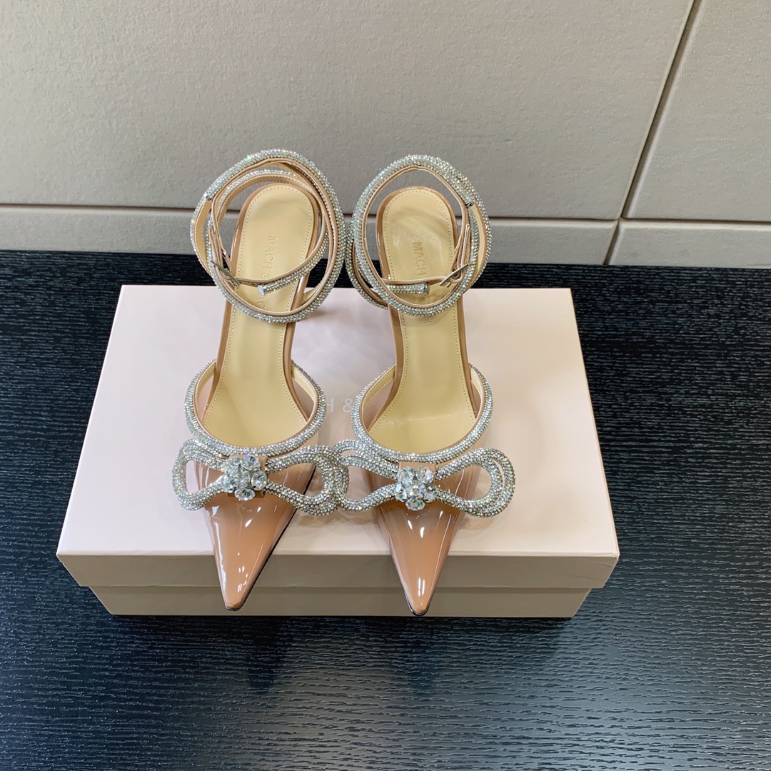 MACH AND MACH DOUBLE BOW 110 CRYSTAL SATIN PUMPS BROWN FW200235