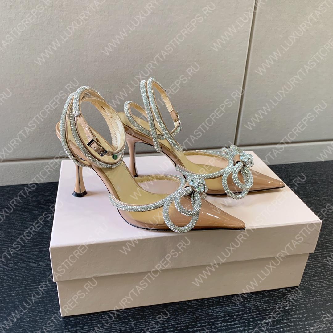 MACH AND MACH DOUBLE BOW 110 CRYSTAL SATIN PUMPS BROWN FW200235