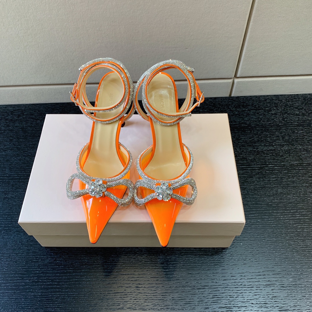 MACH AND MACH DOUBLE BOW 110 CRYSTAL SATIN PUMPS ORANGE FW200235