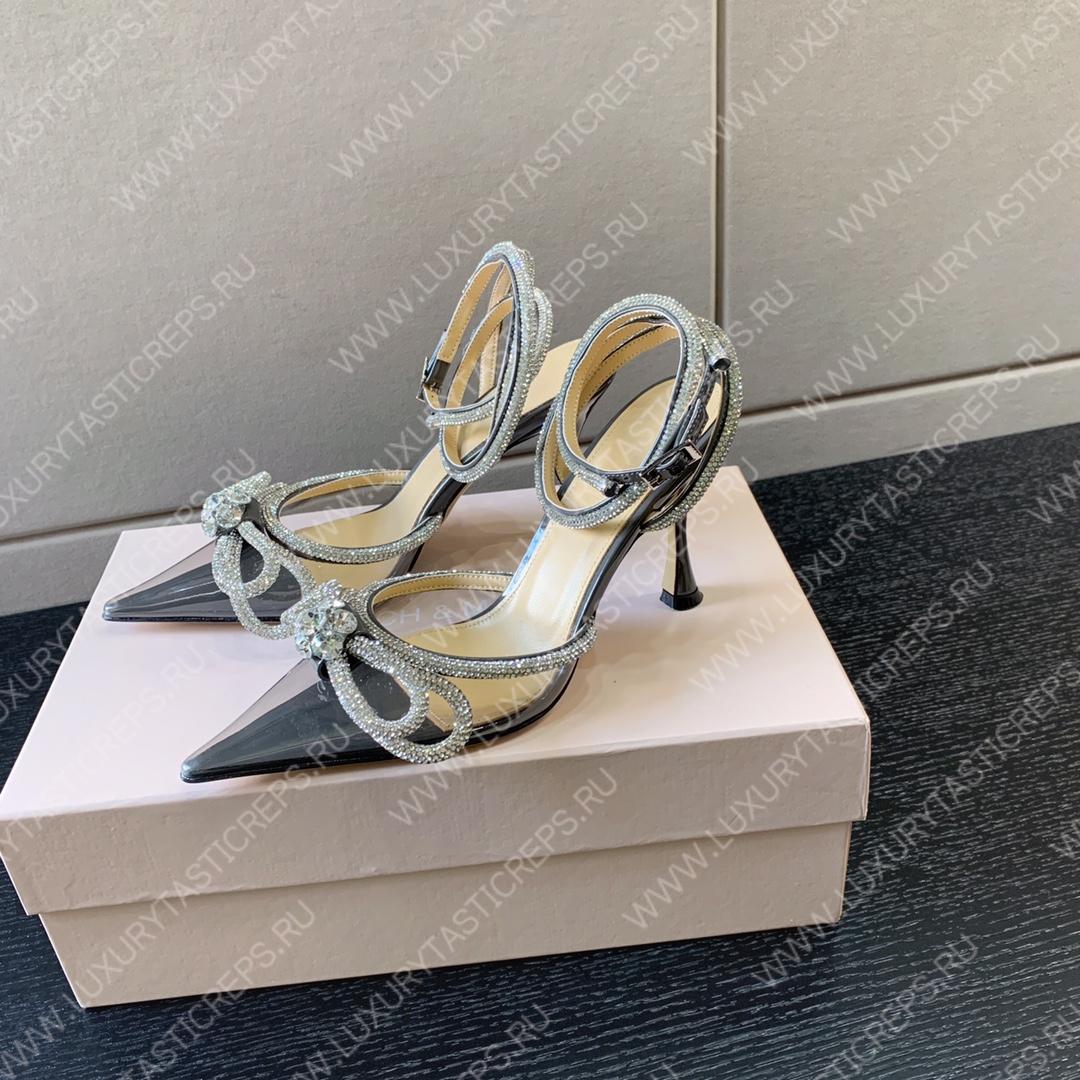 MACH AND MACH DOUBLE BOW 110 CRYSTAL SATIN PUMPS GREY FW200235