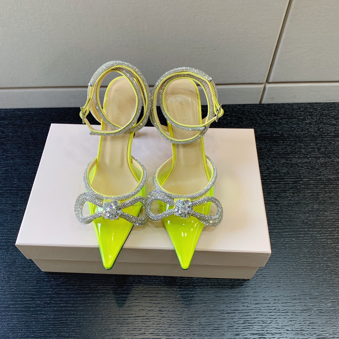 MACH AND MACH DOUBLE BOW 110 CRYSTAL SATIN PUMPS YELOW FW200235