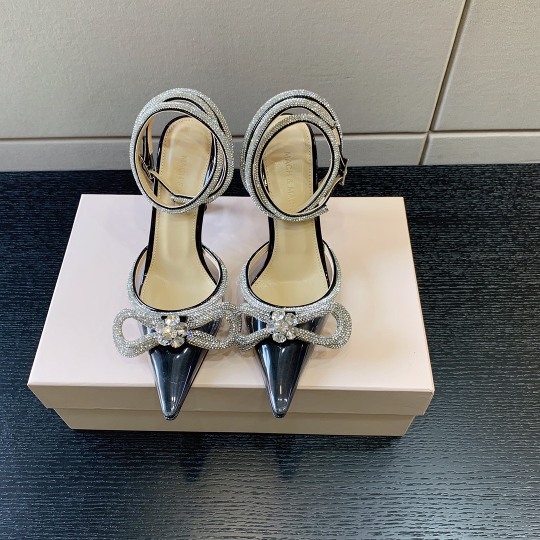 MACH AND MACH DOUBLE BOW 110 CRYSTAL SATIN PUMPS BLACK FW200235