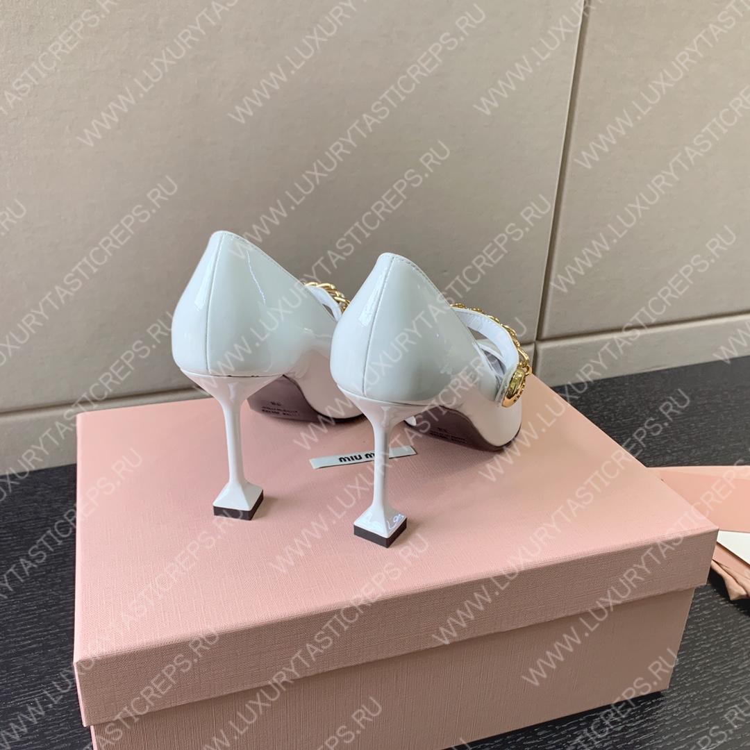 MIU MIU PATENT LEATHER PUMPS WHITE 5I814D