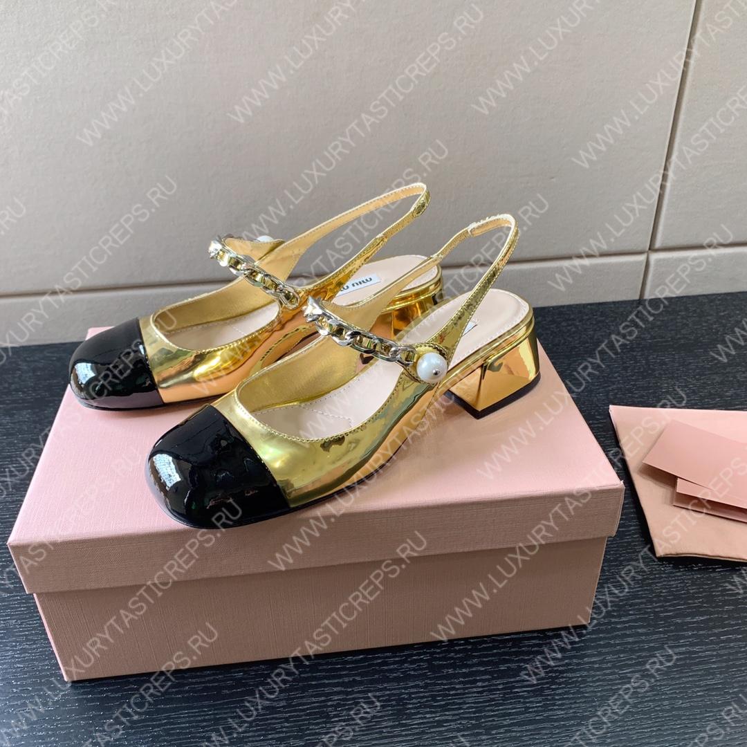 MIU MIU SLINGBACK PUMPS ALABASTER GOLD 5I460D