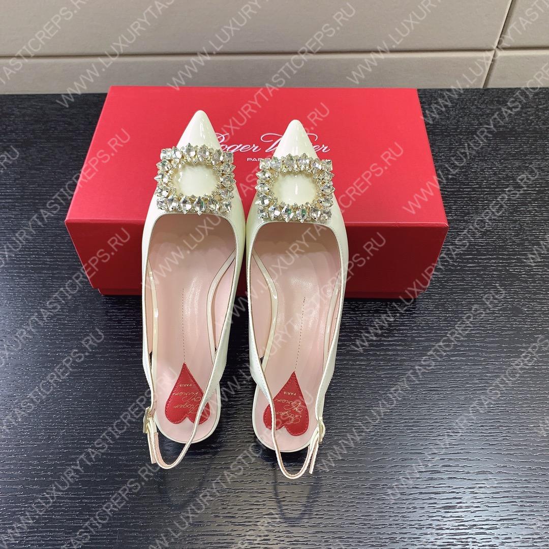 ROGER VIVER SLINGBACK PUMPS LEATHER WHITE RVW6383