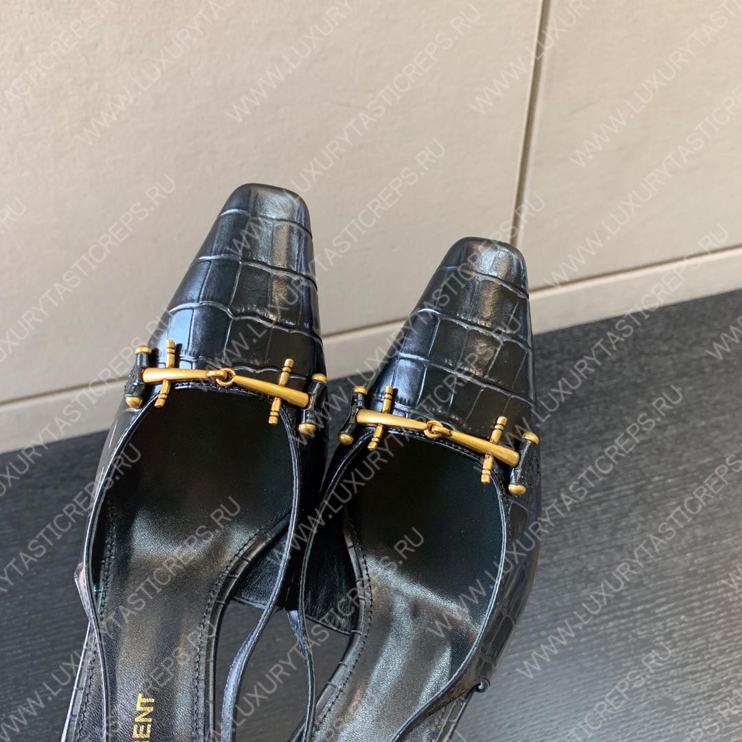 YVES SAINT LAURENT SEVERINE CROC EMBOSSED PUMP BLACK 7091741TVKK