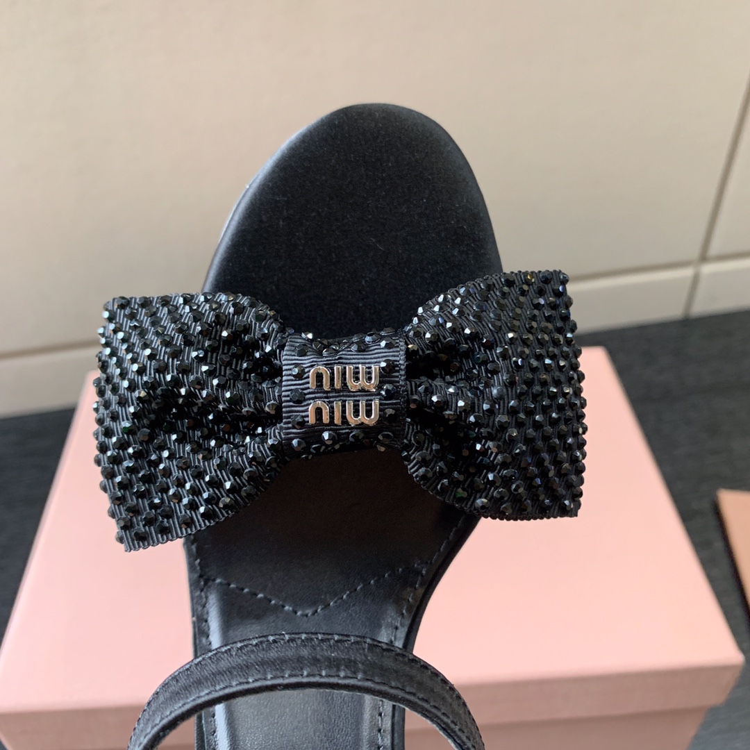 MIU MIU SATIN BOW SANDAL BLACK 5XX571