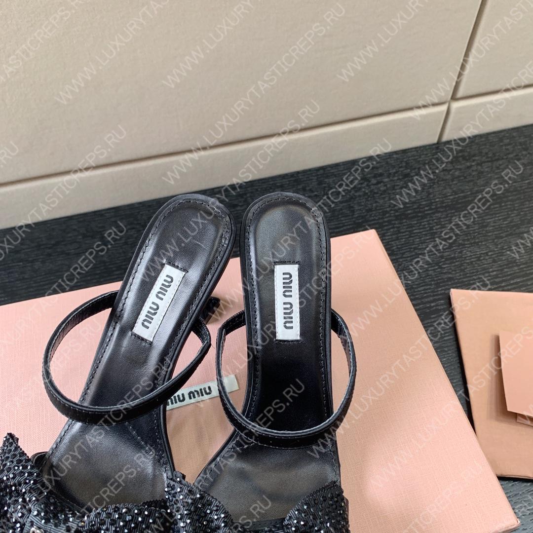 MIU MIU SATIN BOW SANDAL BLACK 5XX571