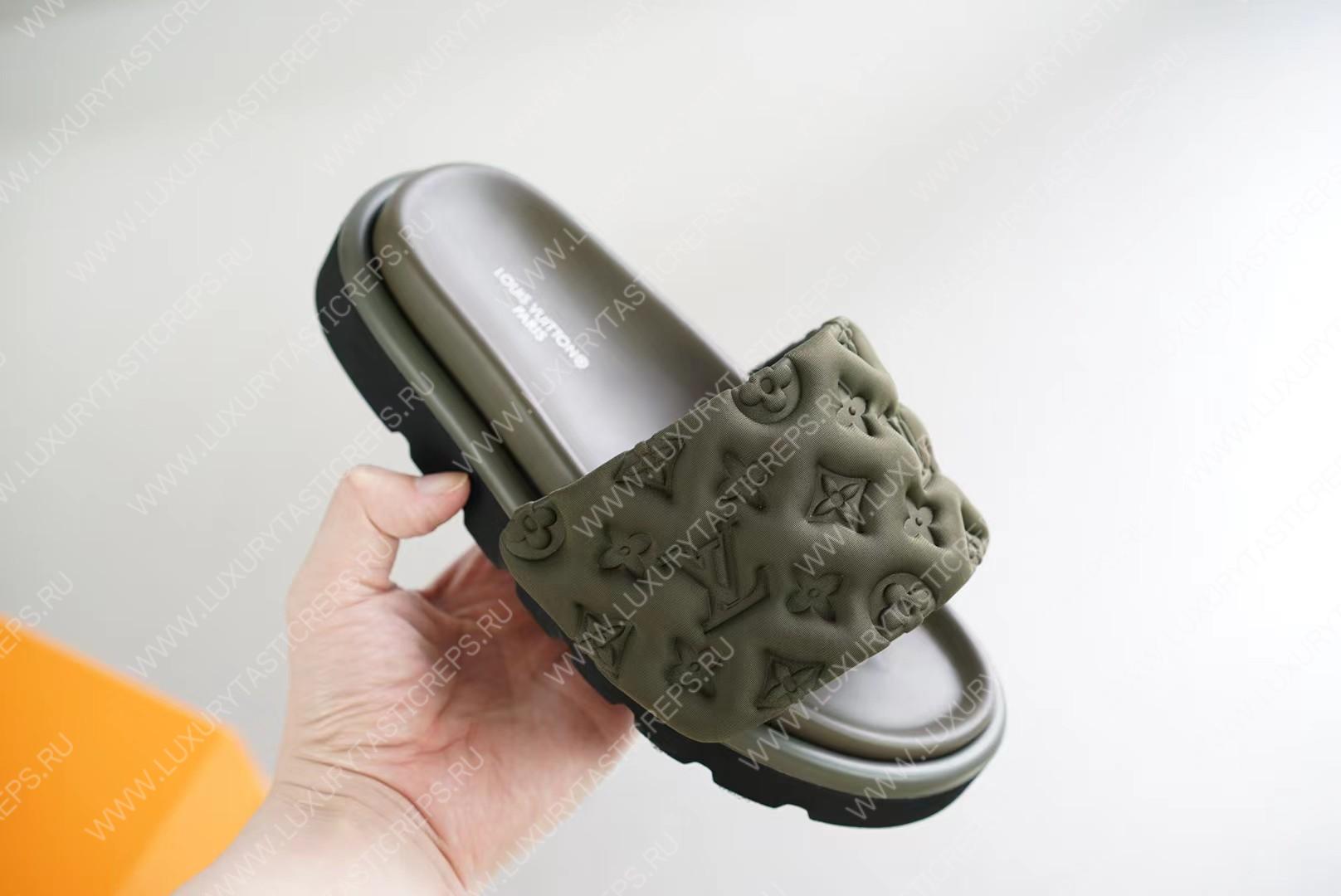 l**is V*t*n pool pillow flat comfort mule olive green 1aabku