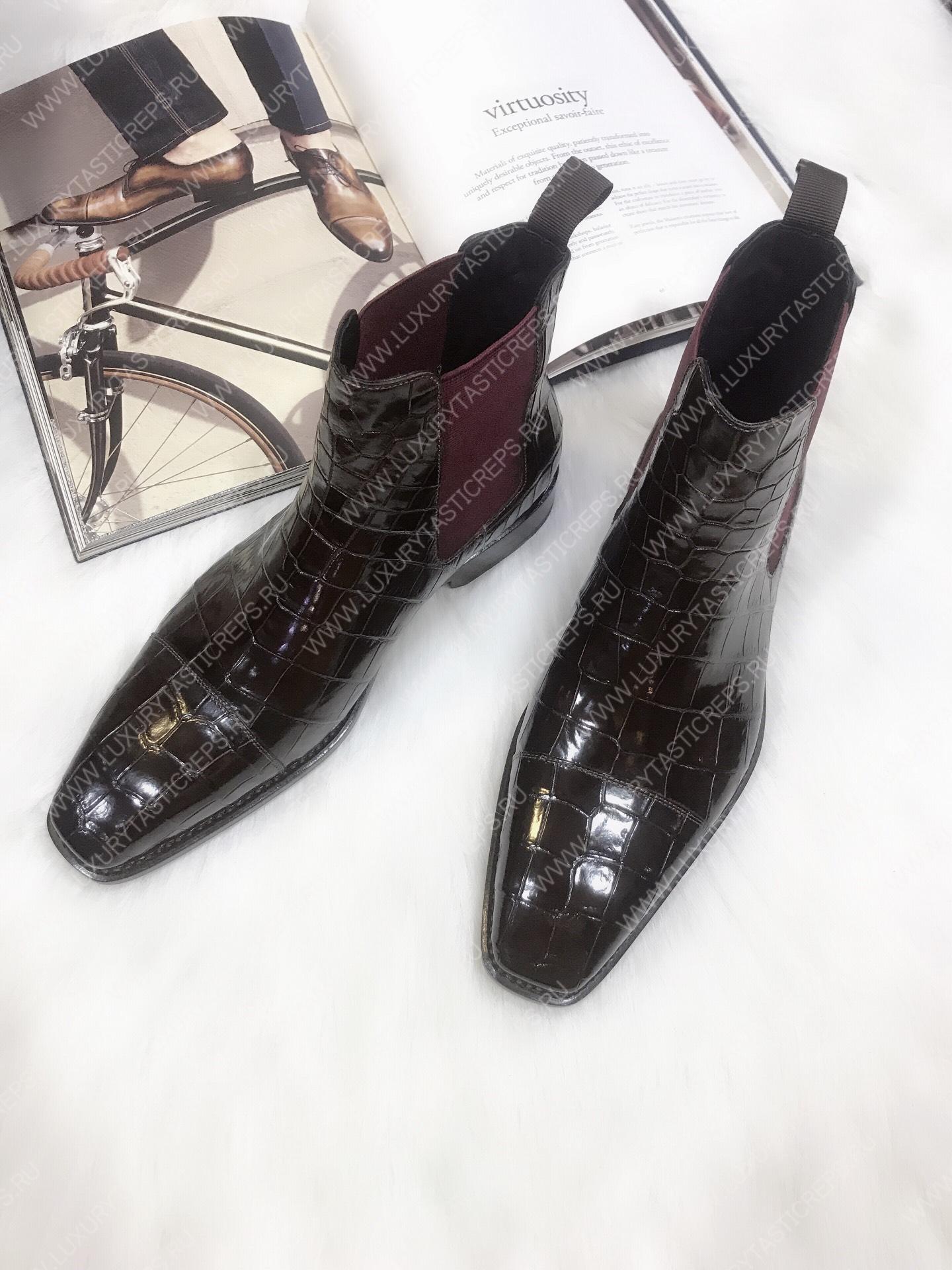 BERLUTI ALLIGATOR LEATHER BOOTS BURGUNDY S2582-E2