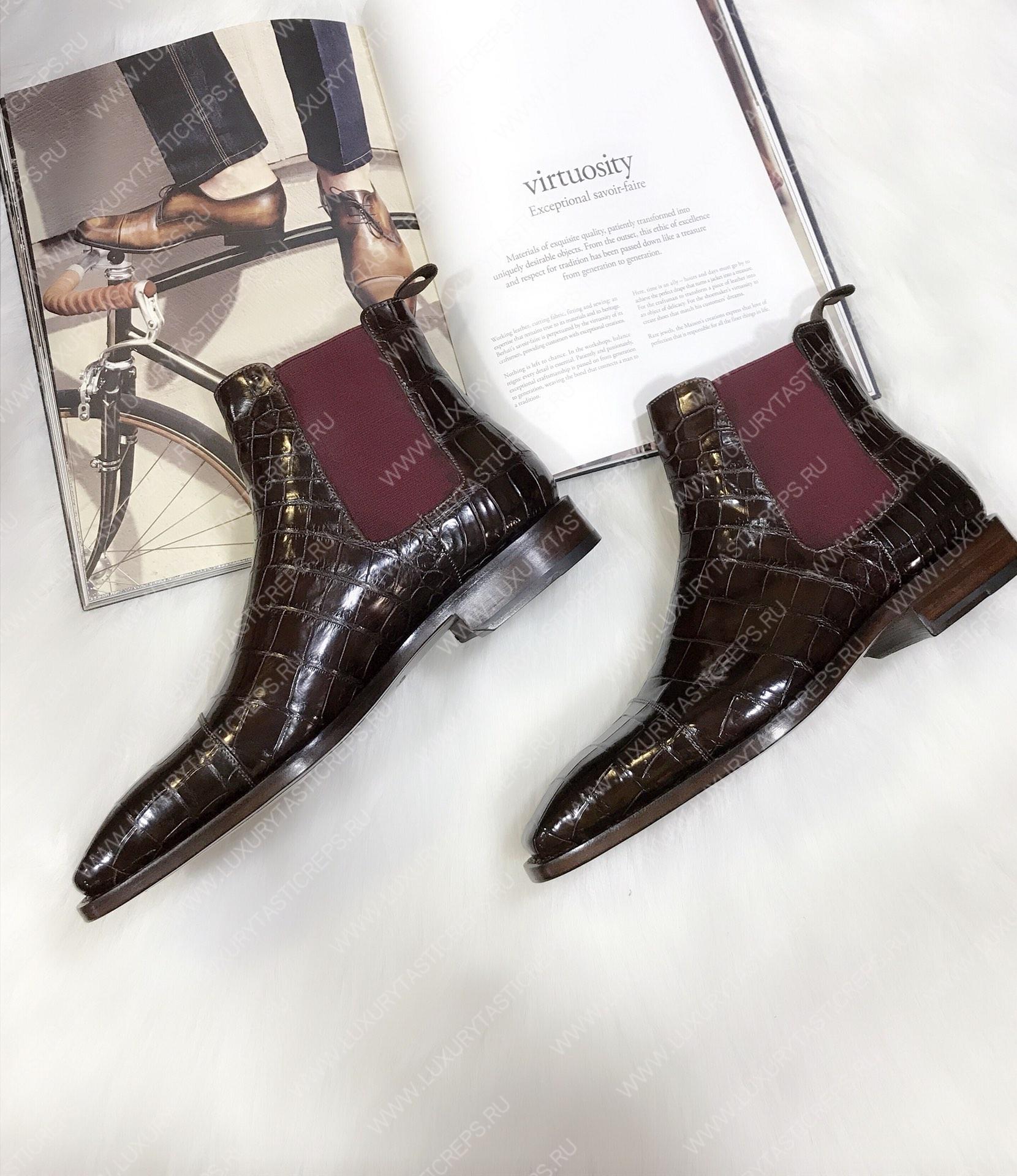 BERLUTI ALLIGATOR LEATHER BOOTS BURGUNDY S2582-E2