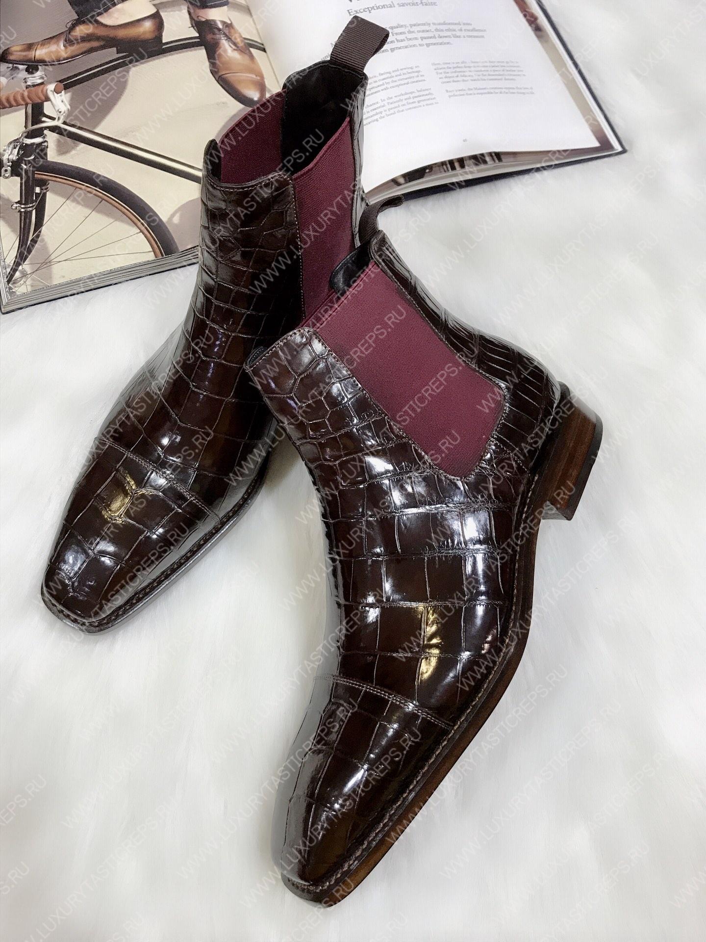 BERLUTI ALLIGATOR LEATHER BOOTS BURGUNDY S2582-E2