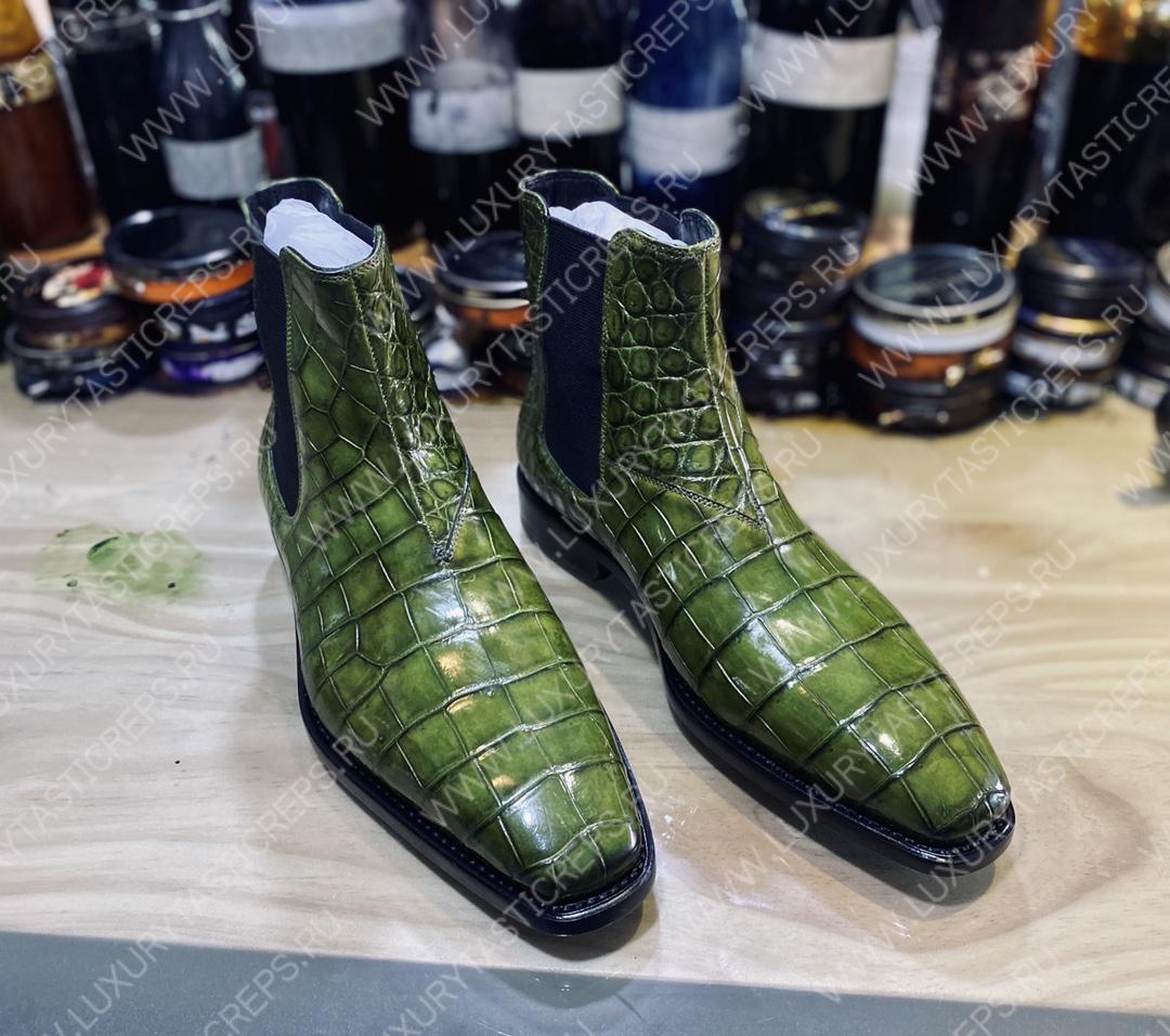 BERLUTI ALLIGATOR LEATHER BOOTS GREEN S3204-E2