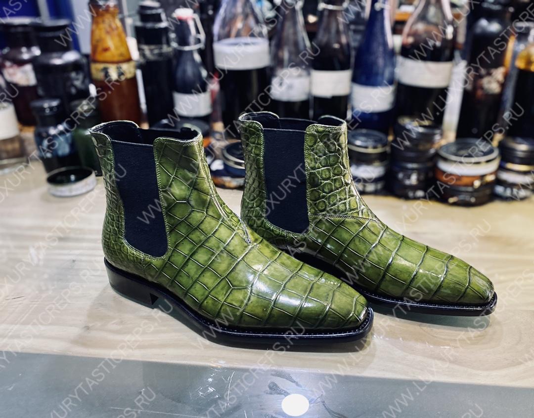 BERLUTI ALLIGATOR LEATHER BOOTS GREEN S3204-E2