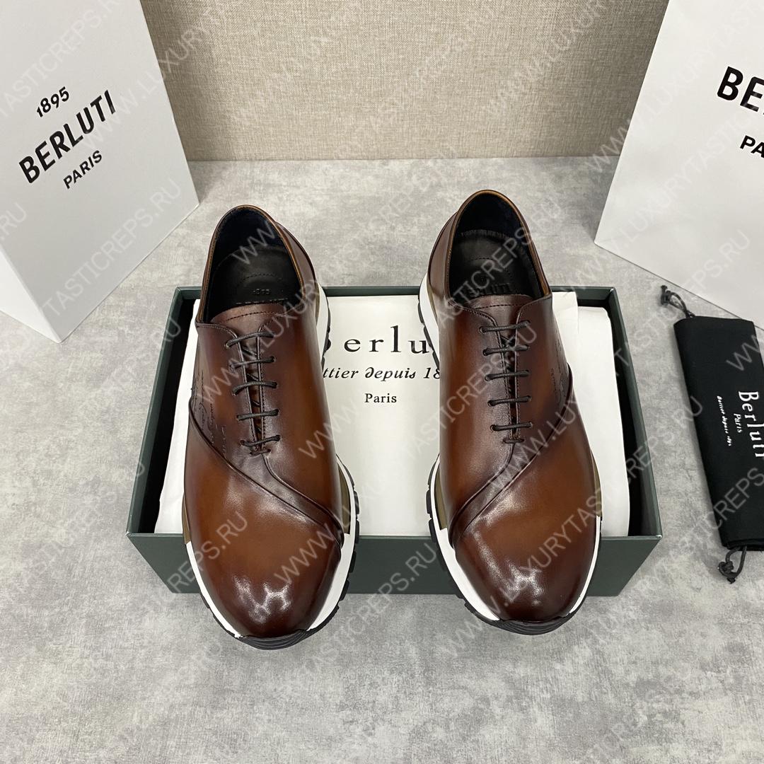 BERLUTI LEATHER LACE UP SHOES BROWN 3BER842