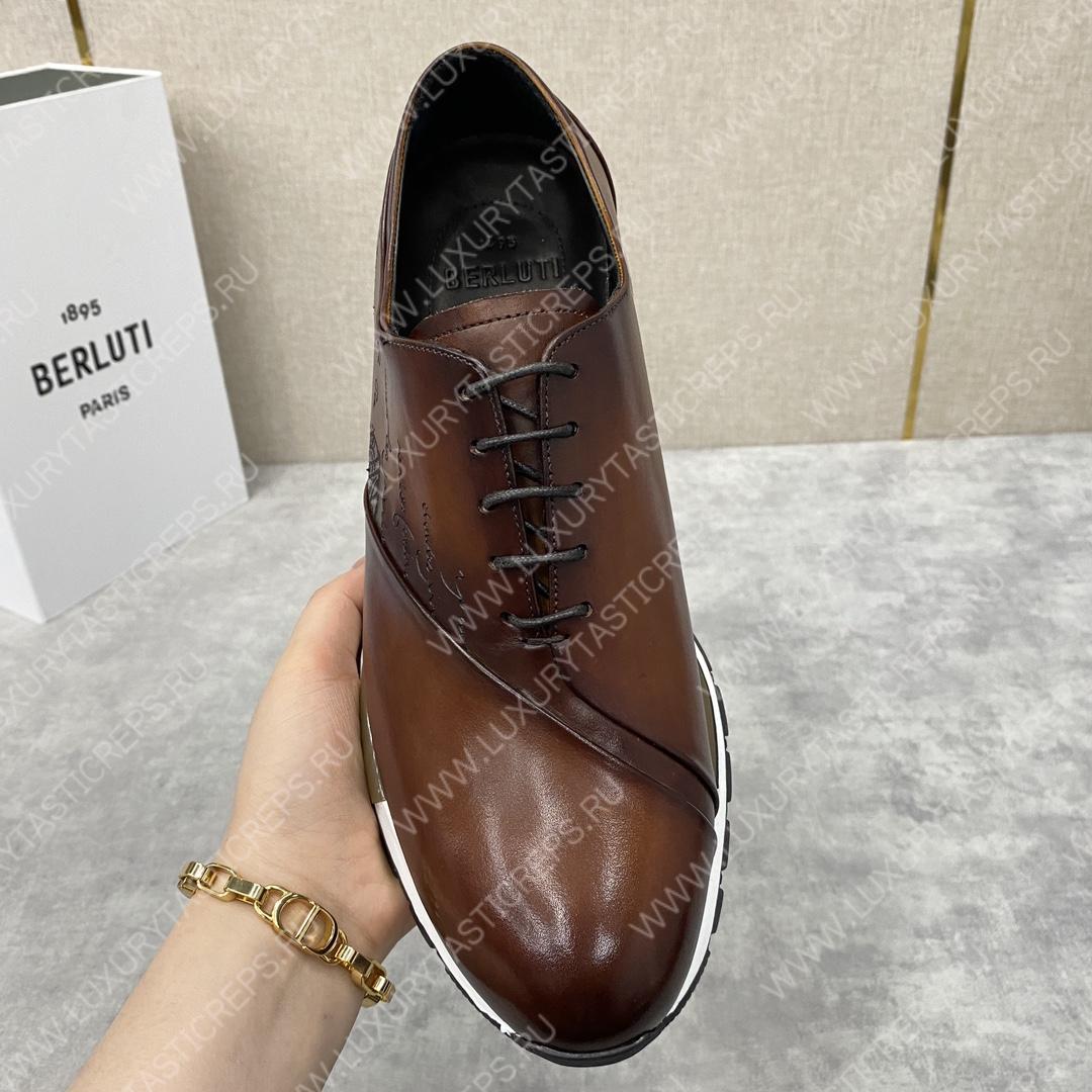 BERLUTI LEATHER LACE UP SHOES BROWN 3BER842