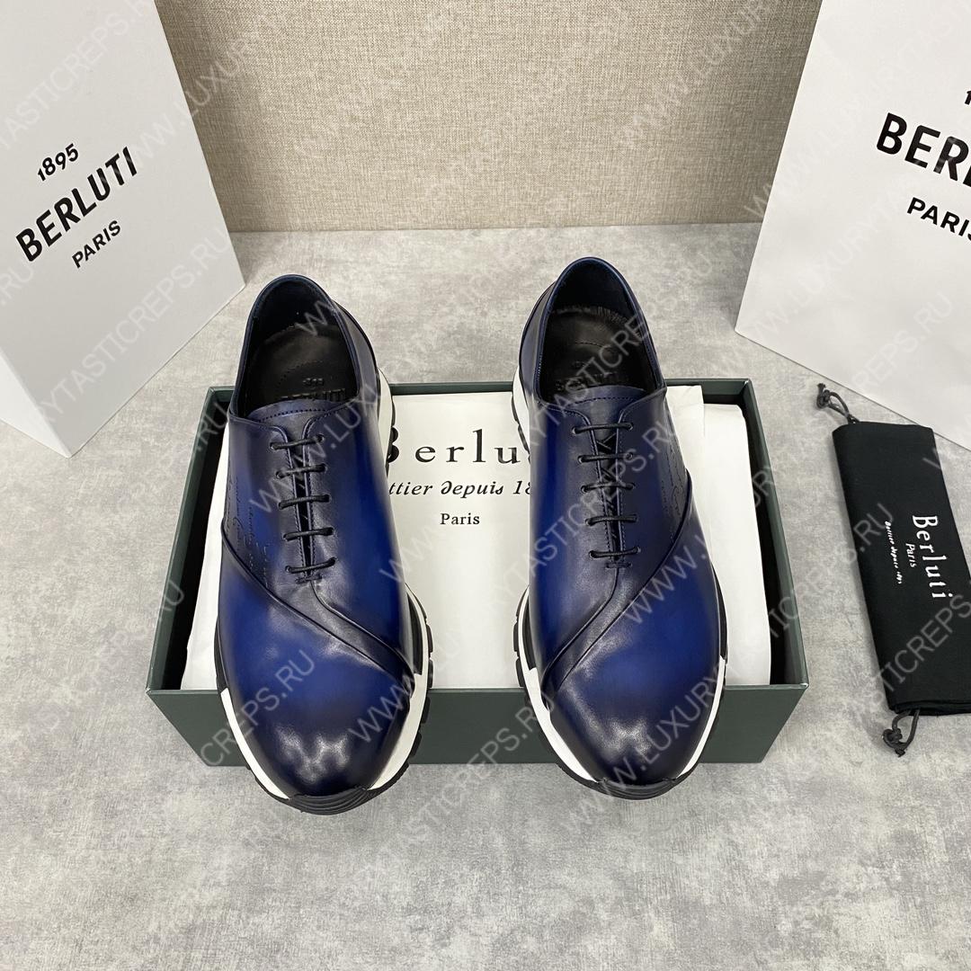 BERLUTI LEATHER LACE UP SHOES BLUE 3BER845