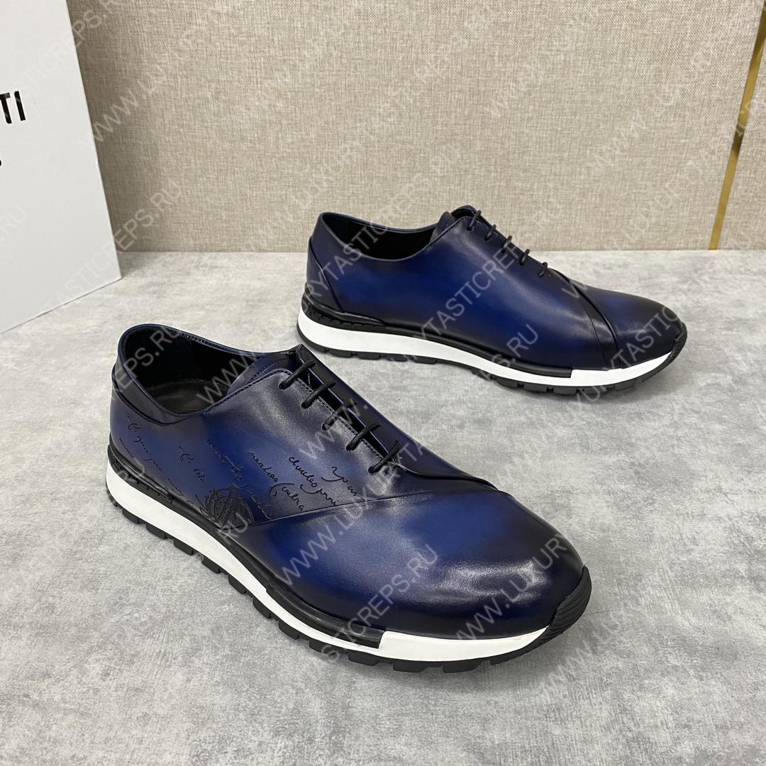 BERLUTI LEATHER LACE UP SHOES BLUE 3BER845