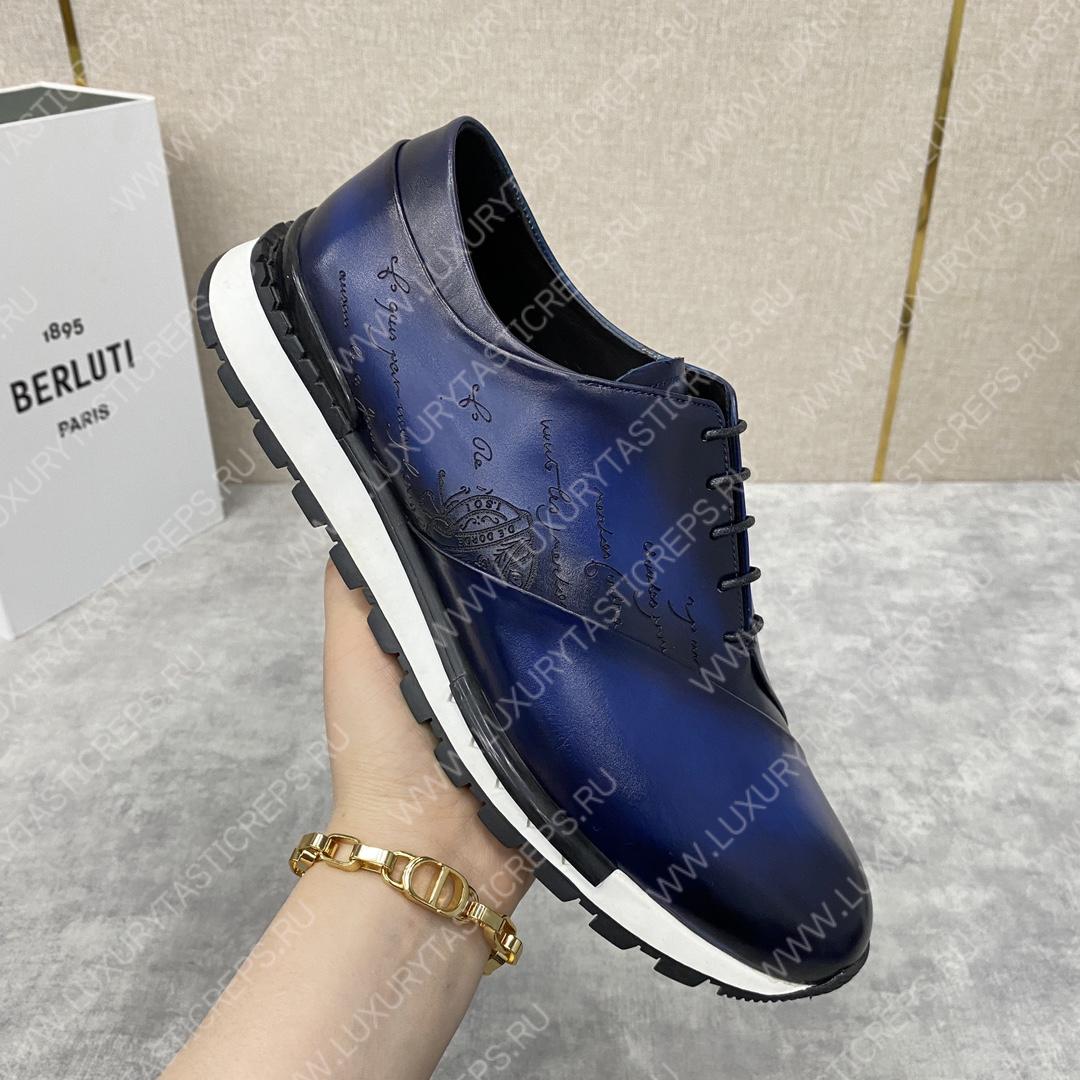BERLUTI LEATHER LACE UP SHOES BLUE 3BER845