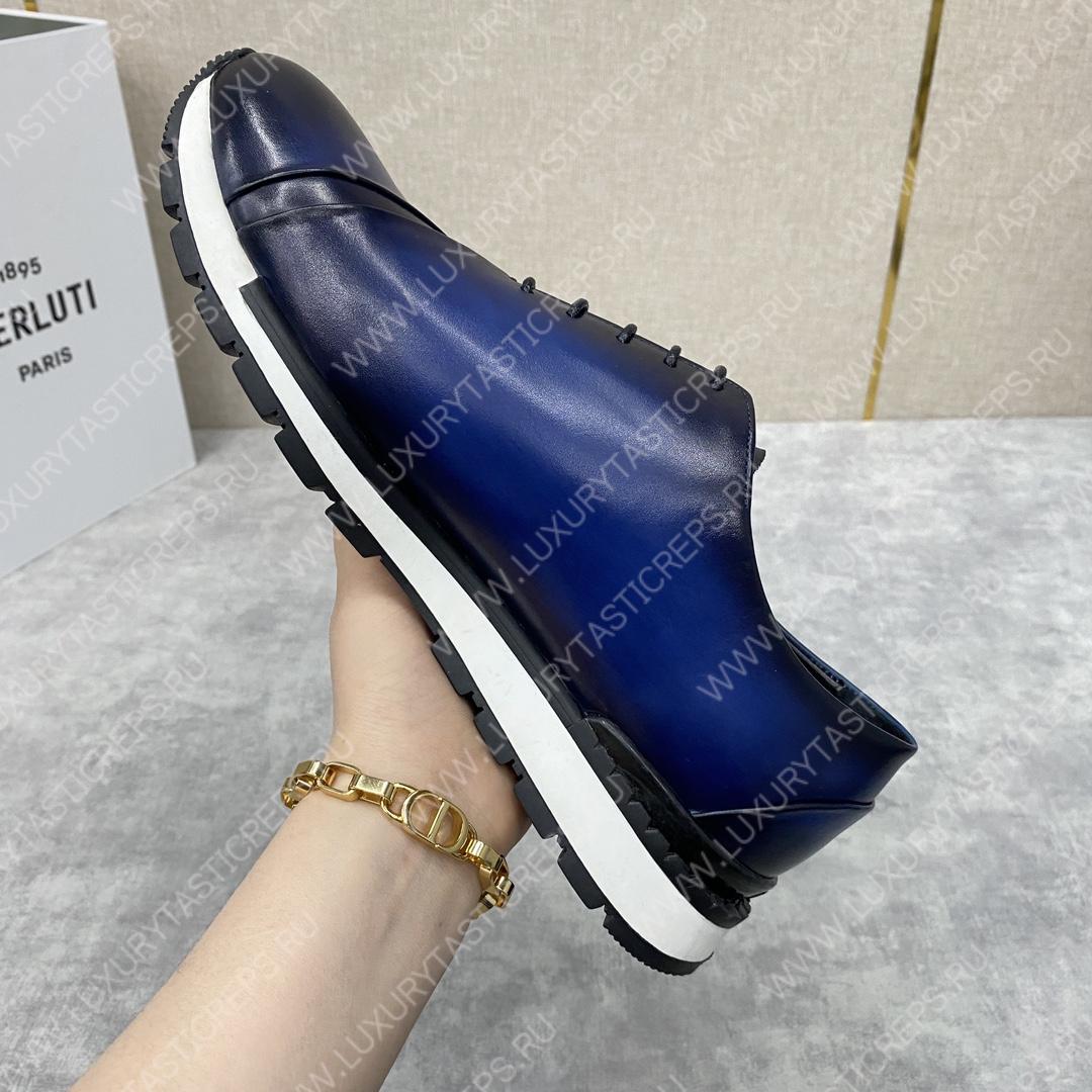 BERLUTI LEATHER LACE UP SHOES BLUE 3BER845