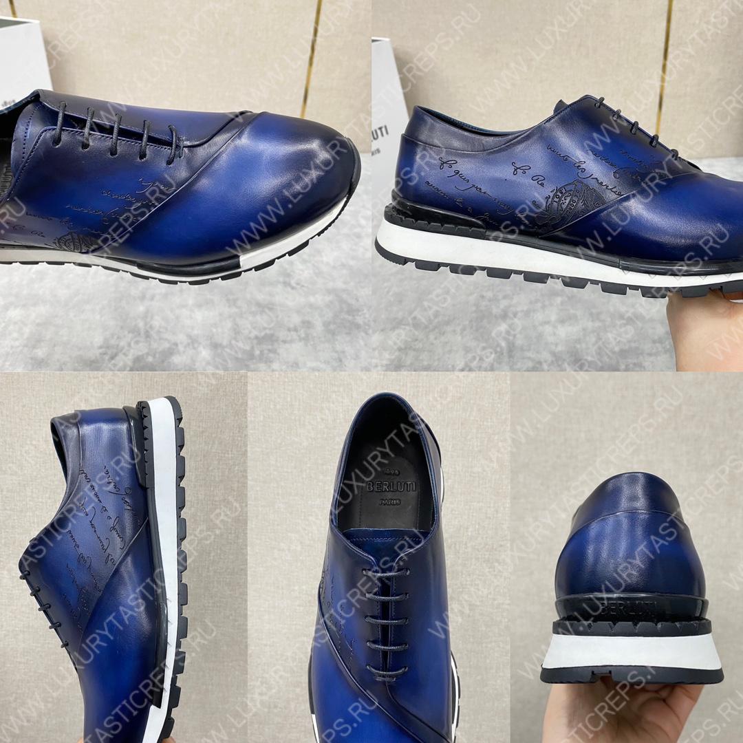 BERLUTI LEATHER LACE UP SHOES BLUE 3BER845