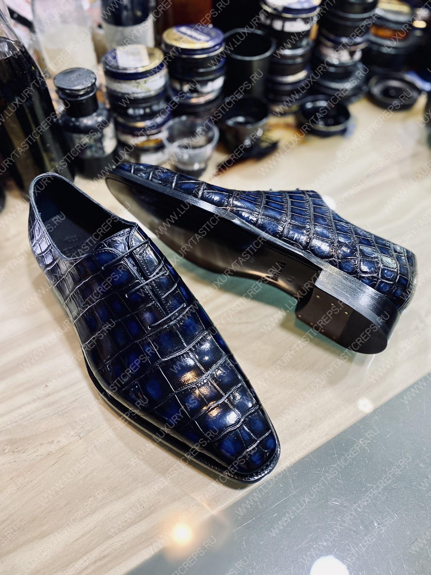 BERLUTI ALLIGATOR LEATHER OXFORD BLUE S1412-E2