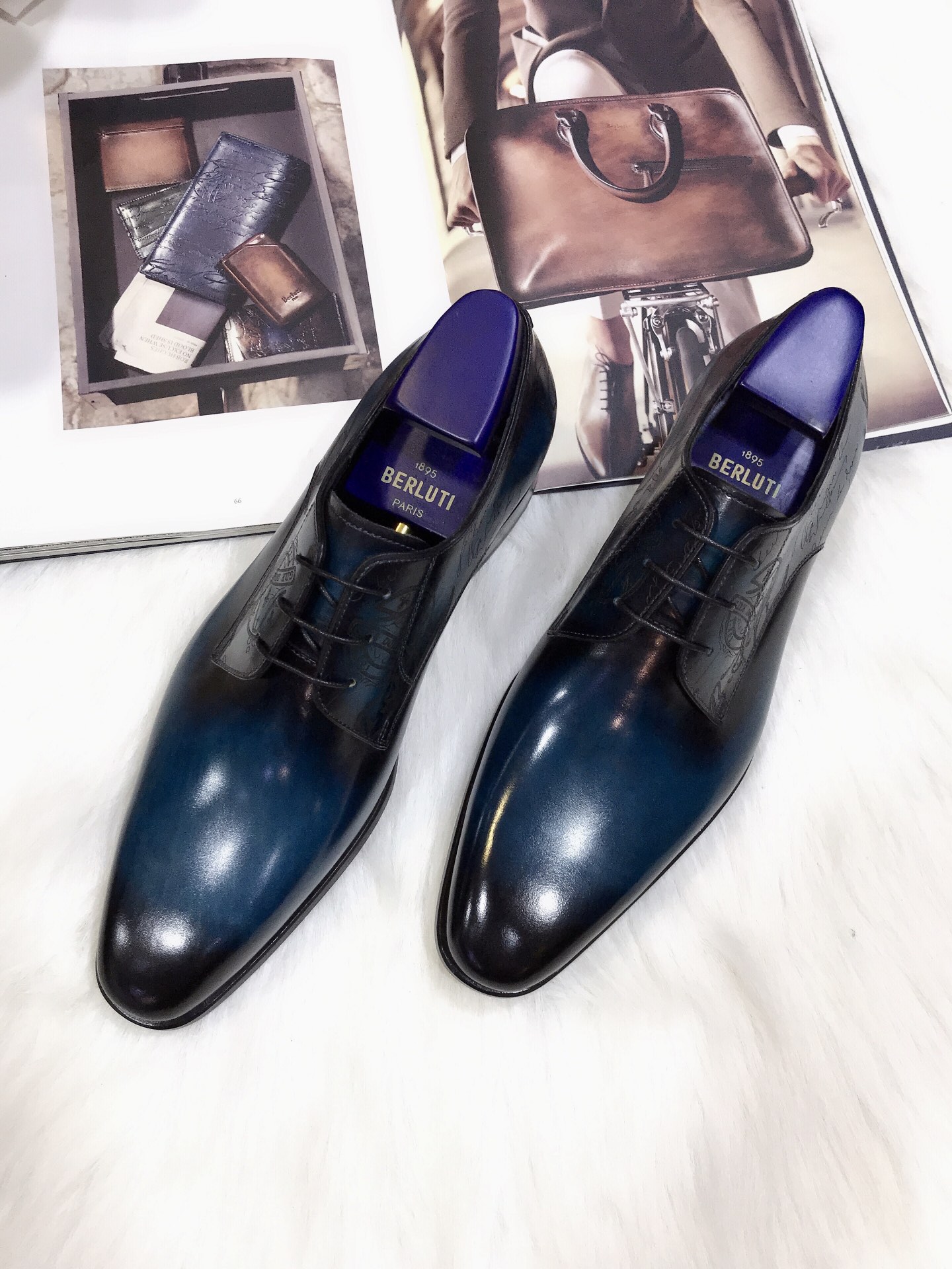 BERLUTI CLASSIC SCRITTO OXFORD BLUE AND BLACK S4505-V2