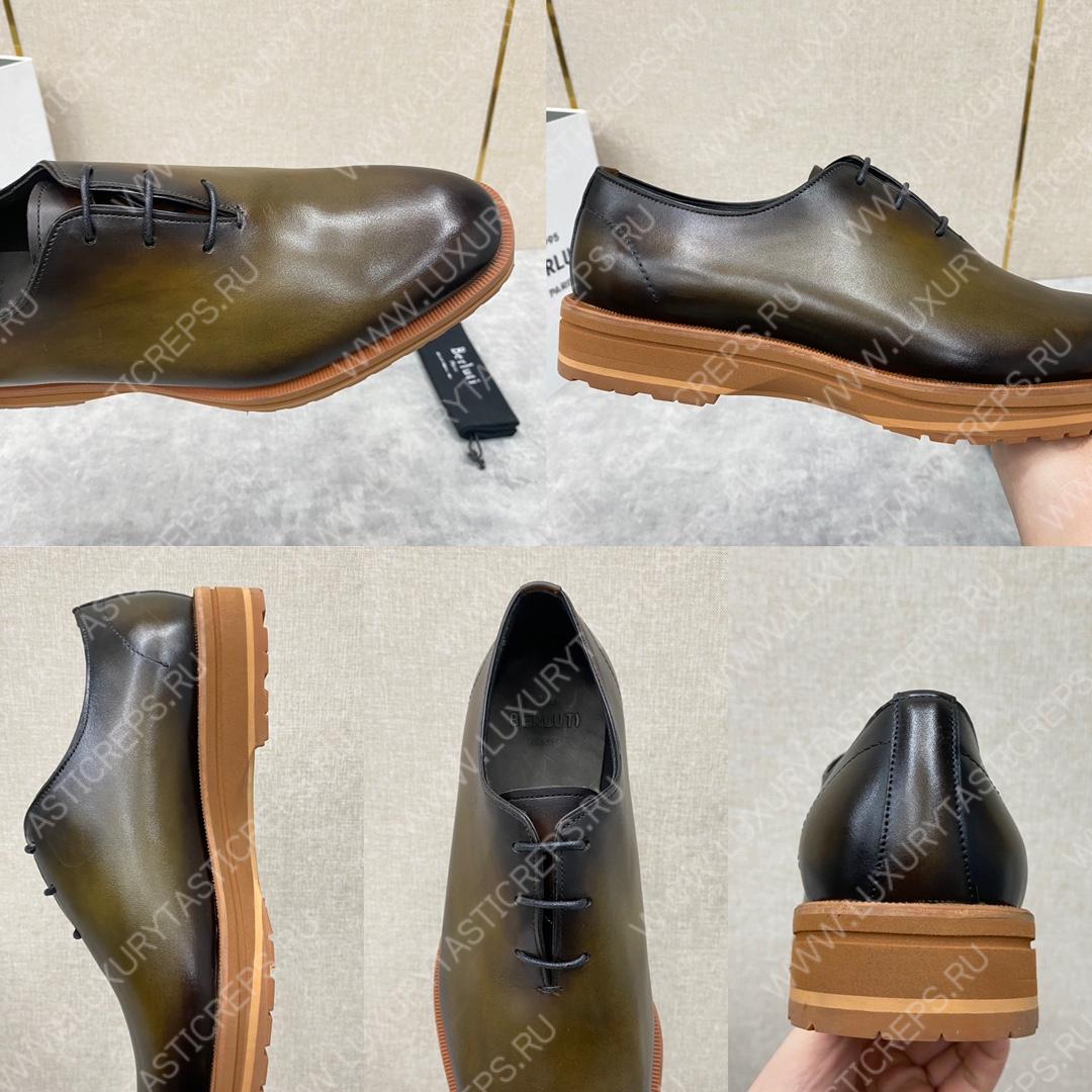 BERLUTI ALESSANDRO DEMESURE OXFORD OLIVE S5581-V1